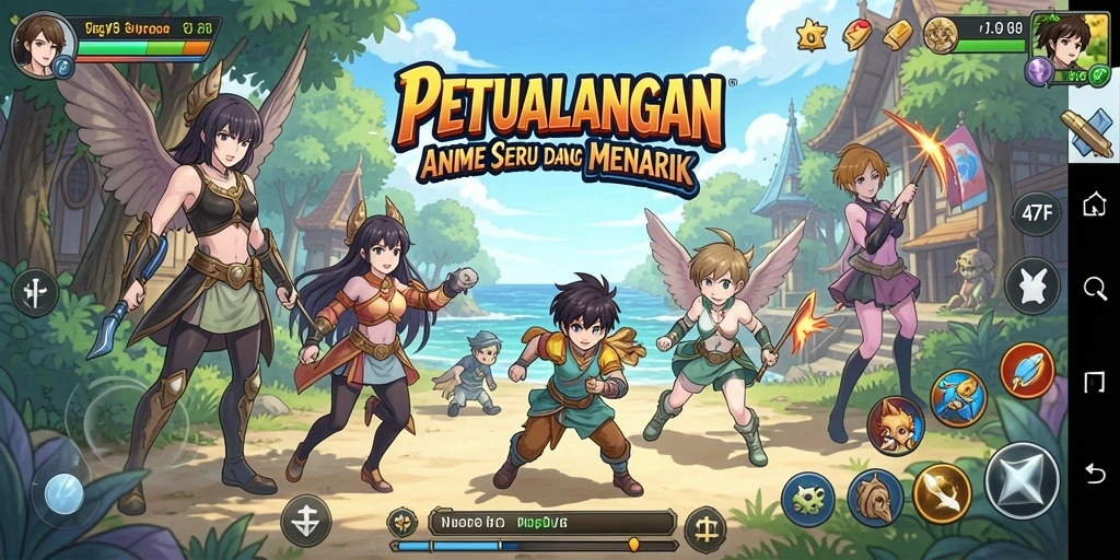 Tampilan gameplay 47F yang menarik dengan karakter anime yang beraksi.