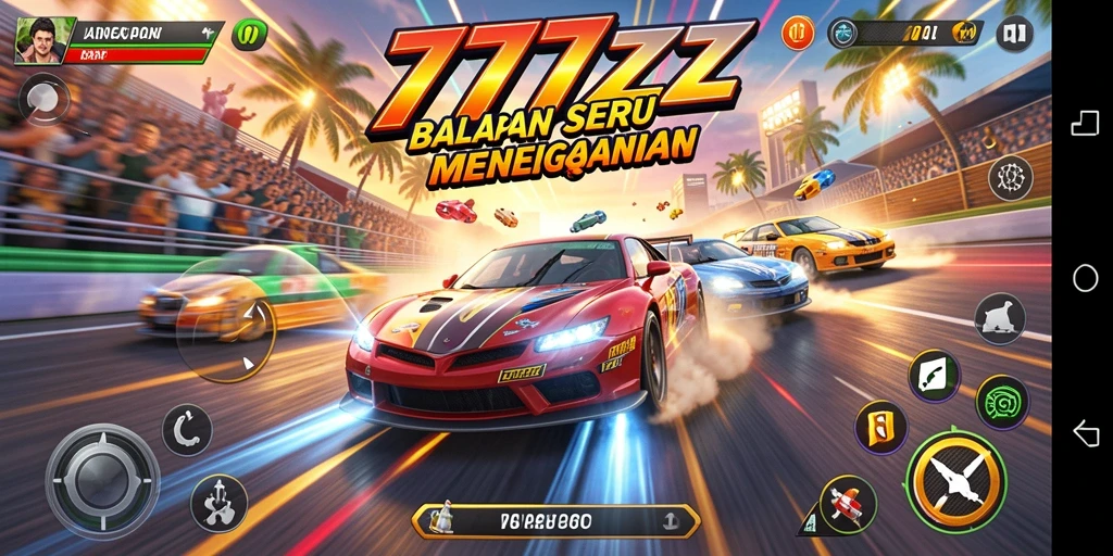 Screenshot utama 777ZX menunjukkan gameplay balapan yang mendebarkan.