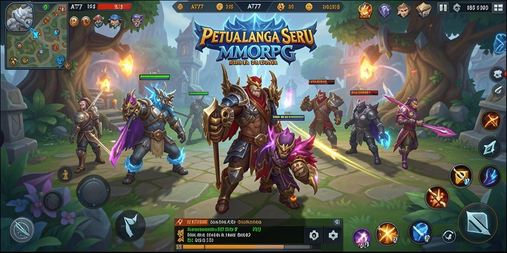 Screenshot utama AT777 menampilkan aksi seru dalam permainan MMORPG.