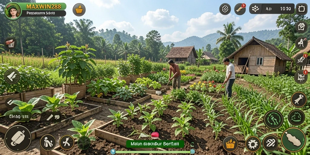 Gameplay <strong>MAXWIN288</strong> menunjukkan aktivitas pertanian seru dan interaktif.