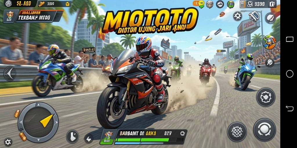 Tampilan gameplay MIOTOTO yang menegangkan di lintasan balap.