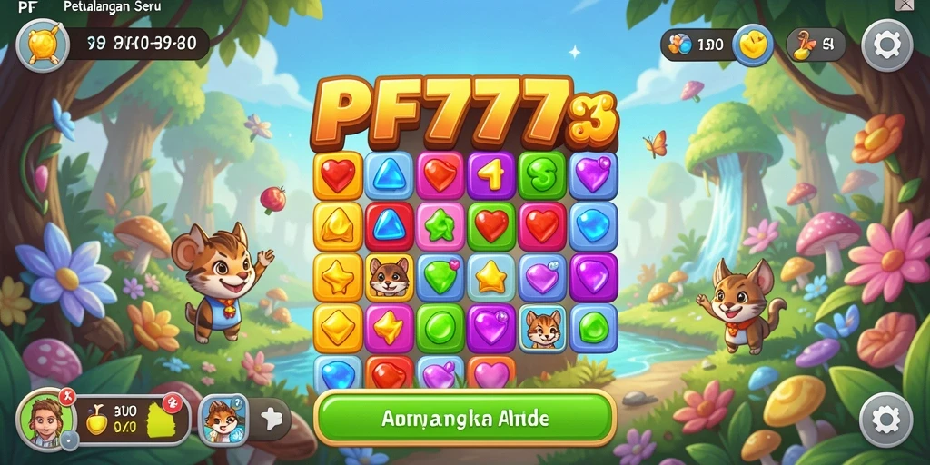Tangkapan layar untuk gameplay PF777 dengan elemen Match-3 yang menarik.