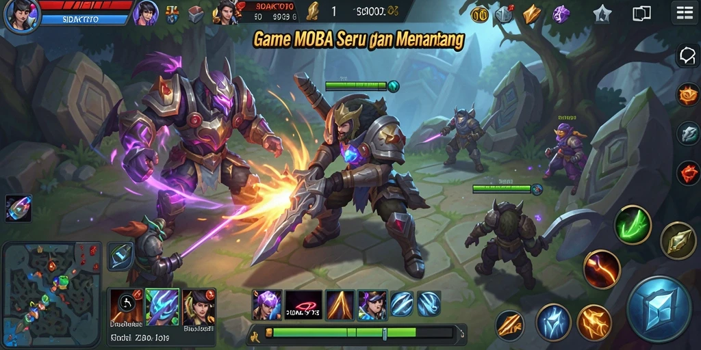 Screenshot gameplay SIDAKTOTO yang menunjukkan pertempuran seru dalam arena MOBA.