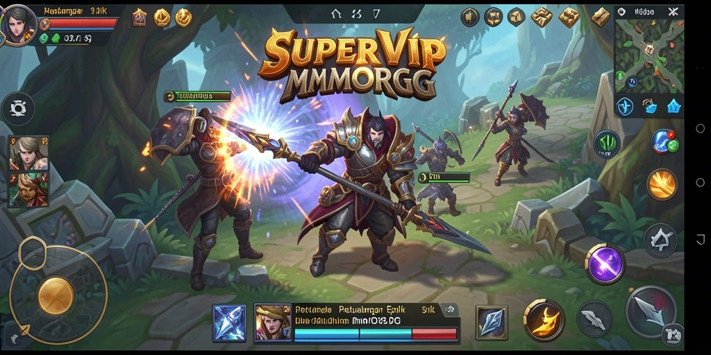 Screenshot SUPERVIP menampilkan pertarungan epik dalam dunia MMORPG.