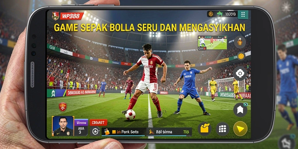 Screenshot gameplay WP888 menunjukkan pertandingan sepak bola yang mendebarkan.